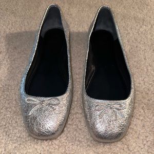 Tory Burch Silver Metallic Flats